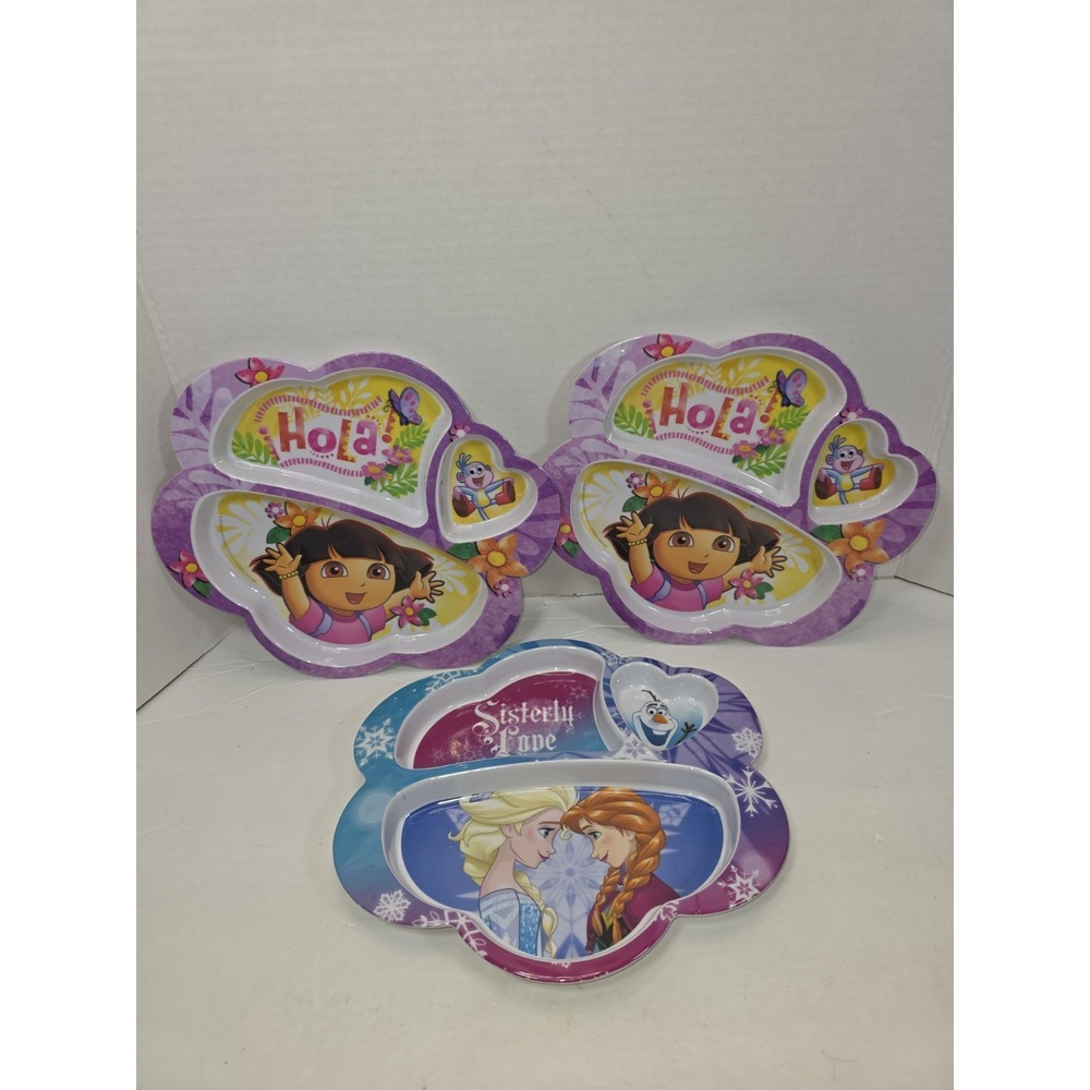 Zak! Disney Princess Dora The Explorer Divided Melamine Plates Set Of 3